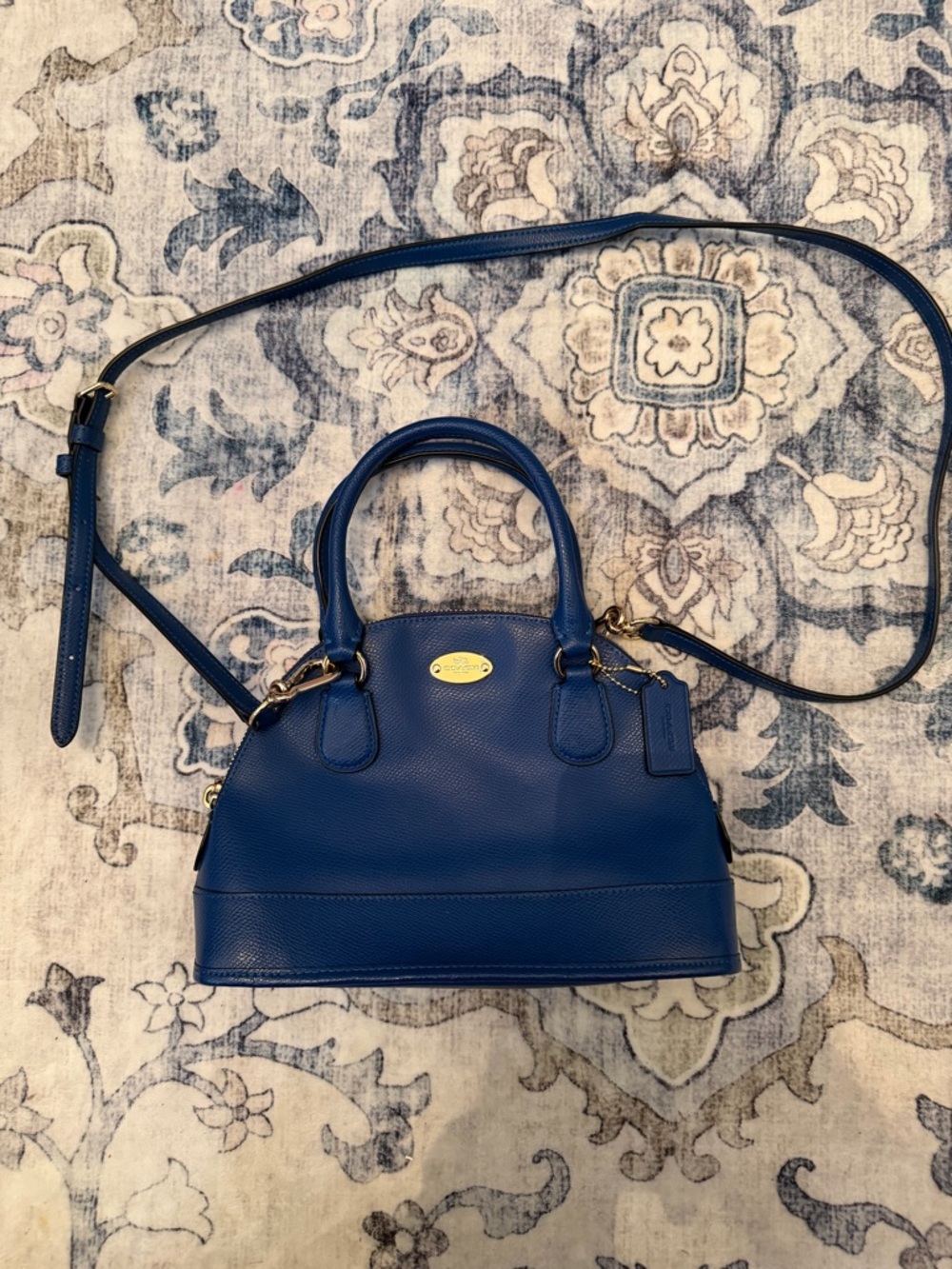 Coach Cora Royal Blue Pebbled Leather Mini Satchel with Crossbody Strap